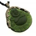 Green Obsidian Carved Buddha Sterling Silver Pendant